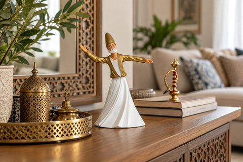 Whirling dervish figure on a table illustrating how to choose decorative figurines.   
