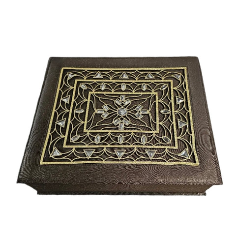 Ornamented Fabric Book Box – Brown or Gray