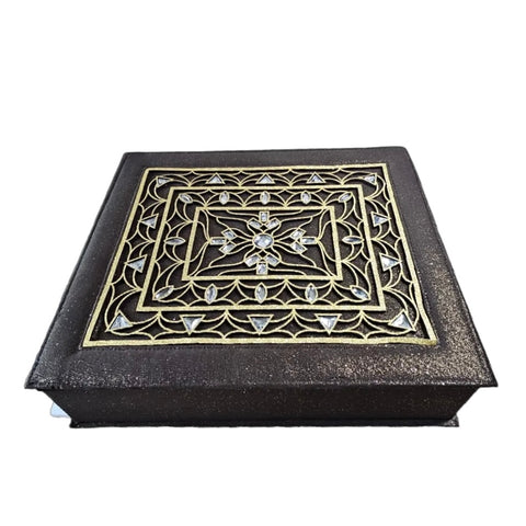 Ornamented Fabric Book Box – Brown or Gray