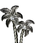 Pair of silver palm tree earrings on a white background
