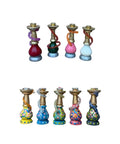 Set of colorful miniature hookahs on a white background