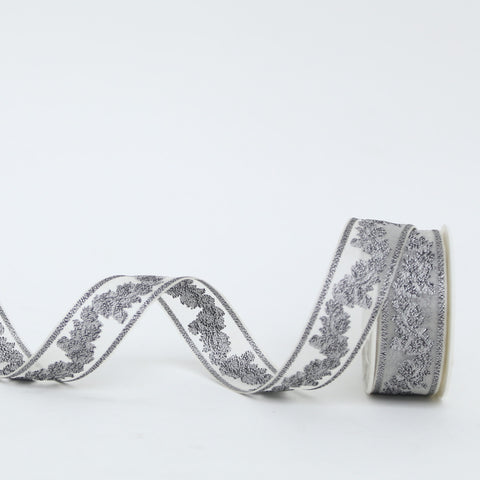 Embroidered Floral Ribbon on Sheer Organza in 8 Colors