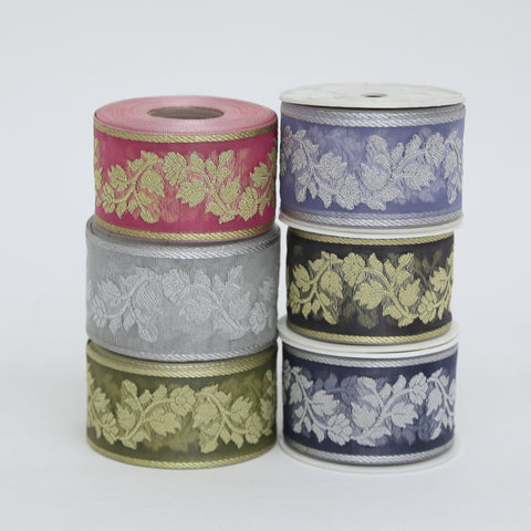 Embroidered Floral Ribbon on Sheer Organza in 8 Colors
