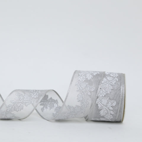 Embroidered Floral Ribbon on Sheer Organza in 8 Colors