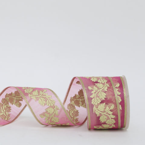 Embroidered Floral Ribbon on Sheer Organza in 8 Colors