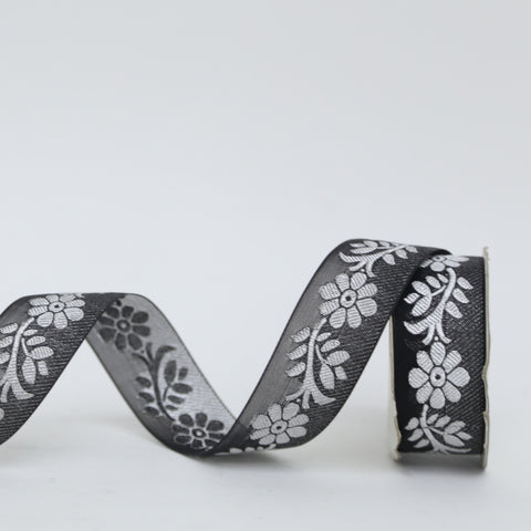 Embroidered Floral Ribbon on Sheer Organza Base
