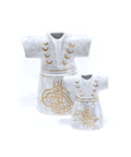 Porcelain kaftan-shaped canister with Arabic calligraphy – elegant Arabic decor blending function and heritage.