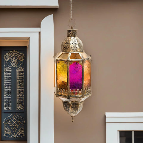 Colored Glass Hanging Lantern