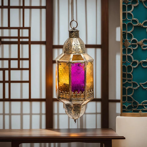 Vintage Gold Glass Hanging Lantern for Elegant Decor