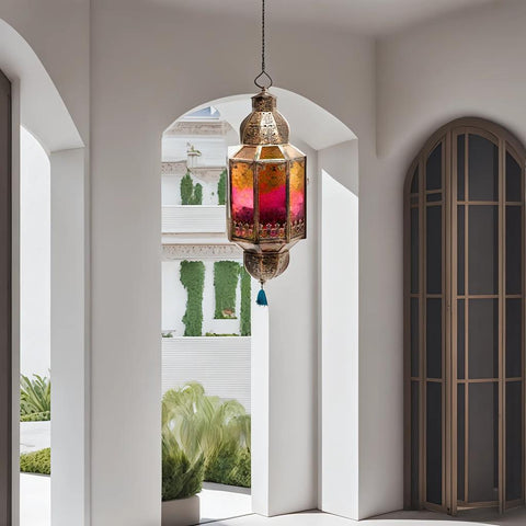Vintage Gold Glass Hanging Lantern 