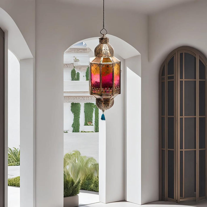 Colored Glass Hanging Lantern