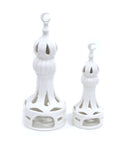Porcelain candle holder shaped like a minaret – elegant Islamic décor accent with hand-painted details.