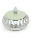 Porcelain bomboniere with Arabic calligraphy lid – elegant Arabic decor piece perfect for gifting and celebration.
