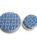 Silver-toned porcelain canister with hand-painted Adana pattern – elegant Mediterranean-style Arabic décor.