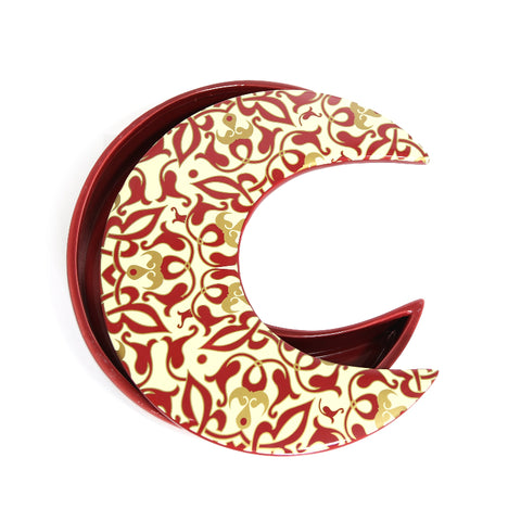 Porcelain moon-shaped canister with ornate Baroque pattern – refined Arabic décor for elegant display or storage.