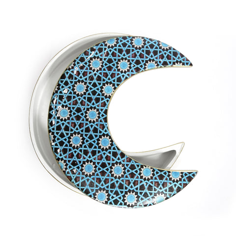 Porcelain moon-shaped canister with hand-painted Pasha pattern – artistic Arabic décor with Mediterranean flair.