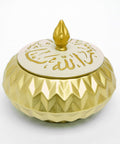 Porcelain bomboniere with Arabic calligraphy lid – elegant Arabic décor piece perfect for gifting and celebration.