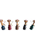 A collection of miniature hookah figurines in various colors, each featuring a cylindrical base with a central hookah design, standing against a white background.