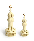 Porcelain candle holder shaped like a minaret – elegant Islamic décor accent with hand-painted details.