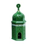 Porcelain candle holder shaped like a mosque with arabesque design – refined Islamic décor for spiritual ambiance.