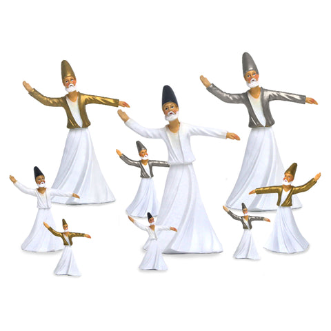 Whirling dervish figurine in traditional white attire – graceful Islamic décor from the FERQA Collection.