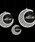 Three Hanging Moon with Ramadan Kareem calligraphy In white colour