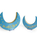 Crescent moon-shaped porcelain box with gold calligraphy reading Ramadan Kareem – elegant Ramadan décor with crescent lights charm.